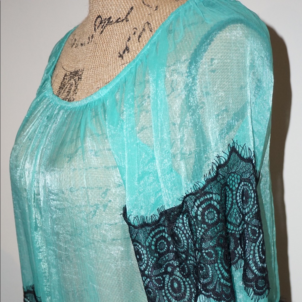 ALTR'D STATE Sheer Aqua Green Blue MED Blouse